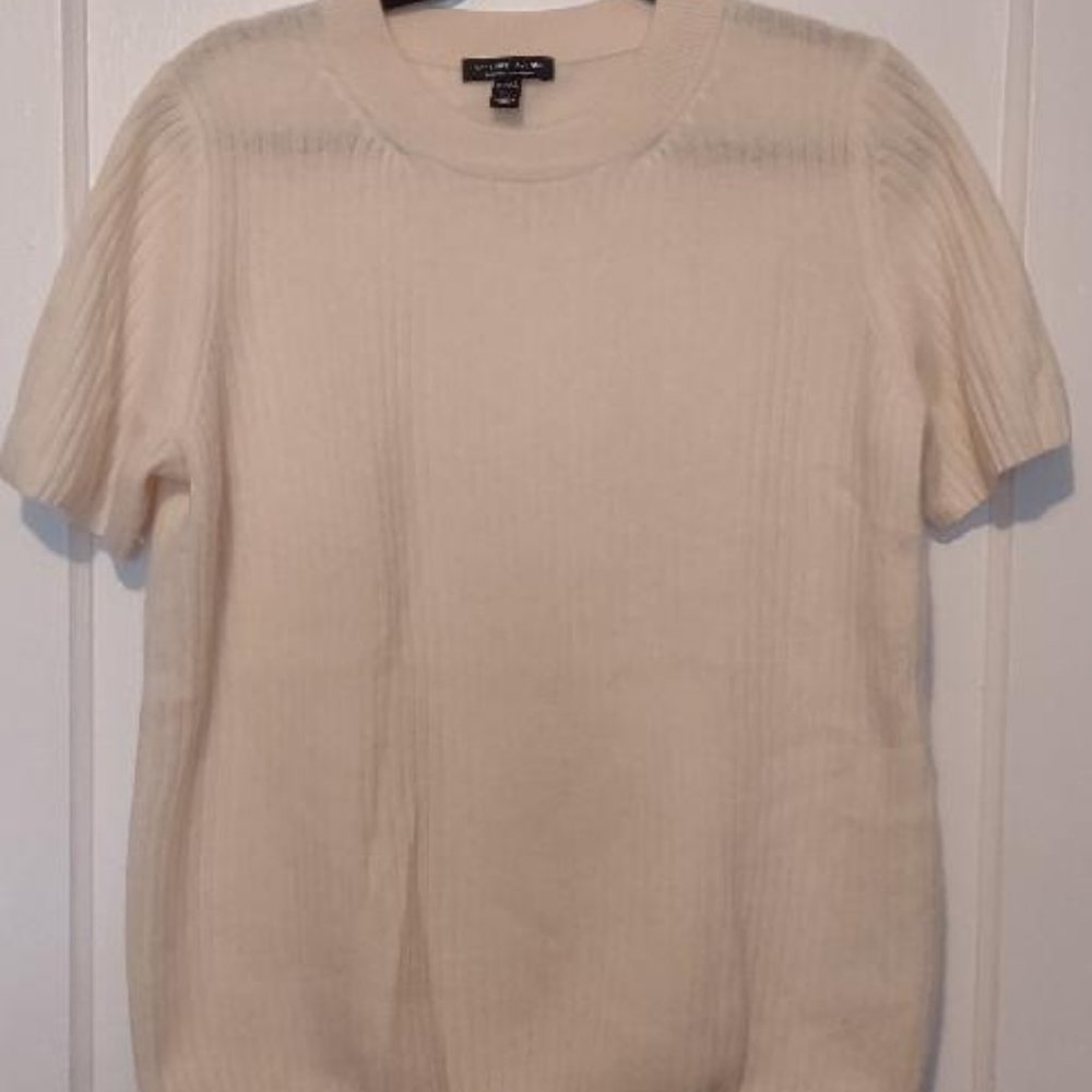 Short Sleeve Cashmere Sweater, Cream sized XL